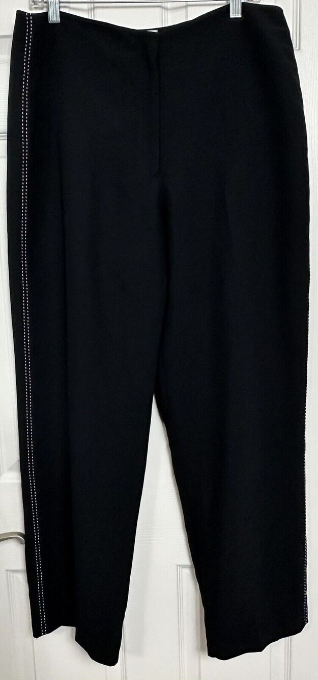 Apostrophe Women’s Black Lined Dress Pants Straight Leg Embroidered Side Size 16